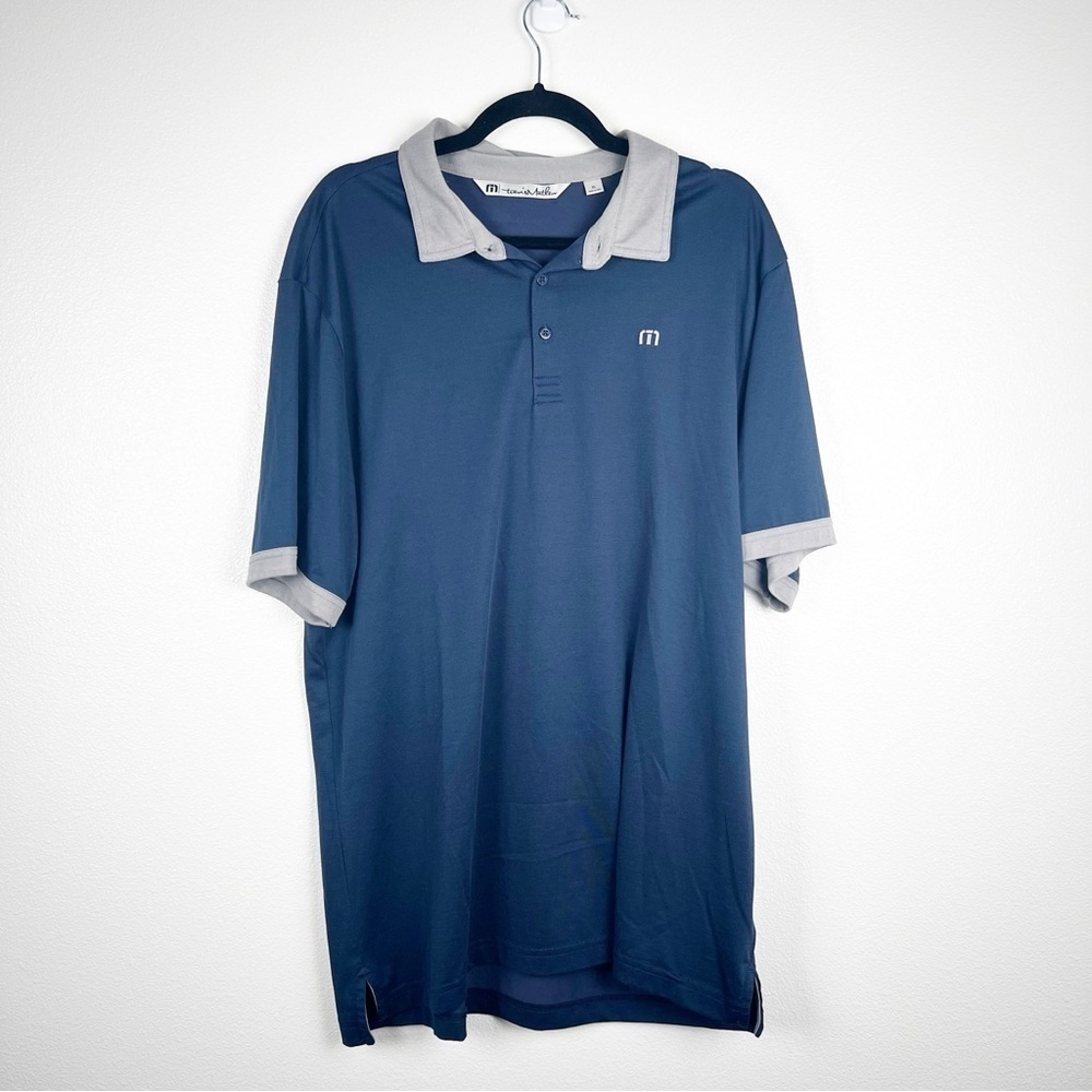 Travis Mathew Mens Golf Polo Shirt Blue Grey XL Short Sleeve Pima Cotton‎ Blend